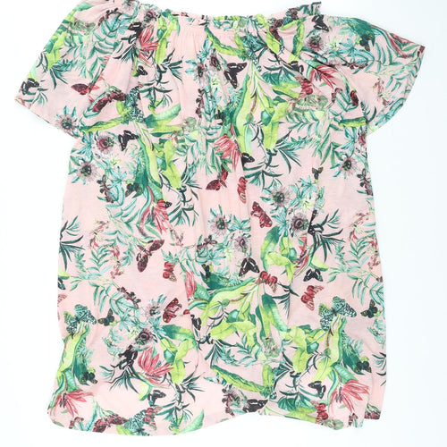 H&M Womens Pink Floral Polyester A-Line Size 4 Off the Shoulder Pullover