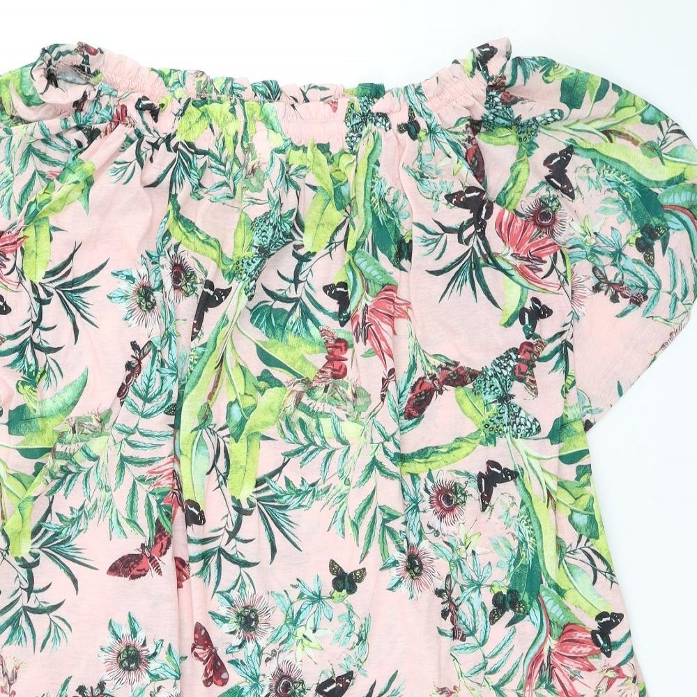 H&M Womens Pink Floral Polyester A-Line Size 4 Off the Shoulder Pullover