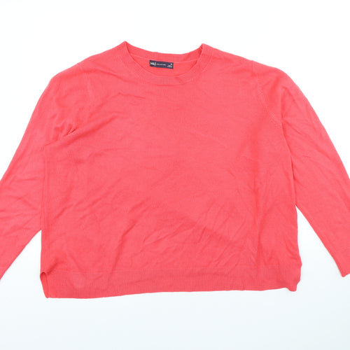 Marks and Spencer Womens Pink Crew Neck Acrylic Pullover Jumper Size 20