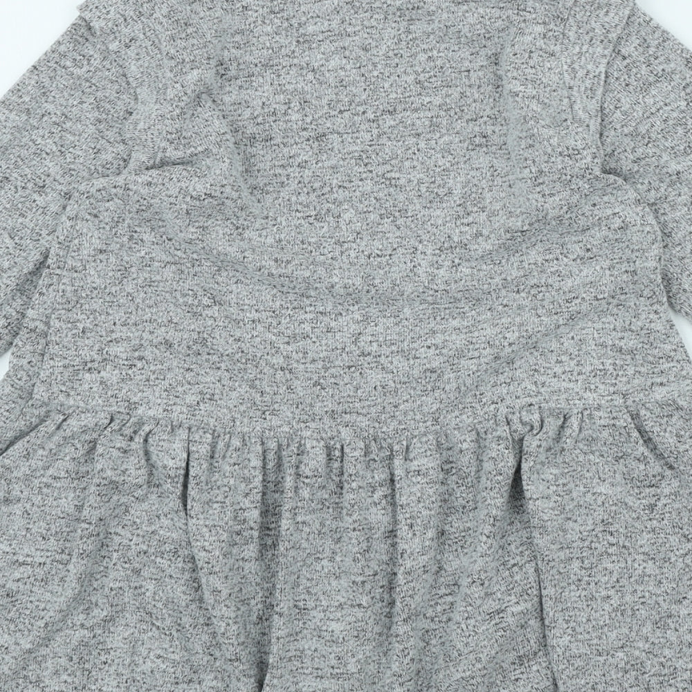 Zara Girls Grey Viscose Skater Dress Size 8 Years Round Neck Pullover