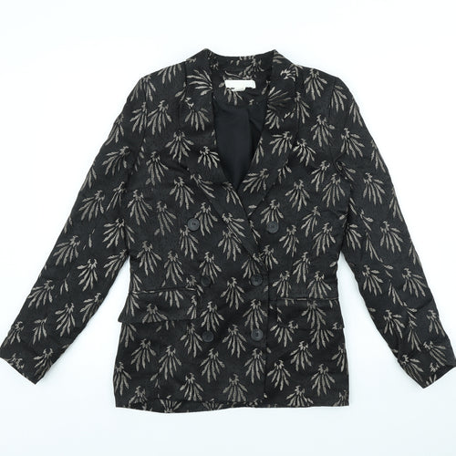 H&M Womens Black Geometric Polyester Jacket Blazer Size 4