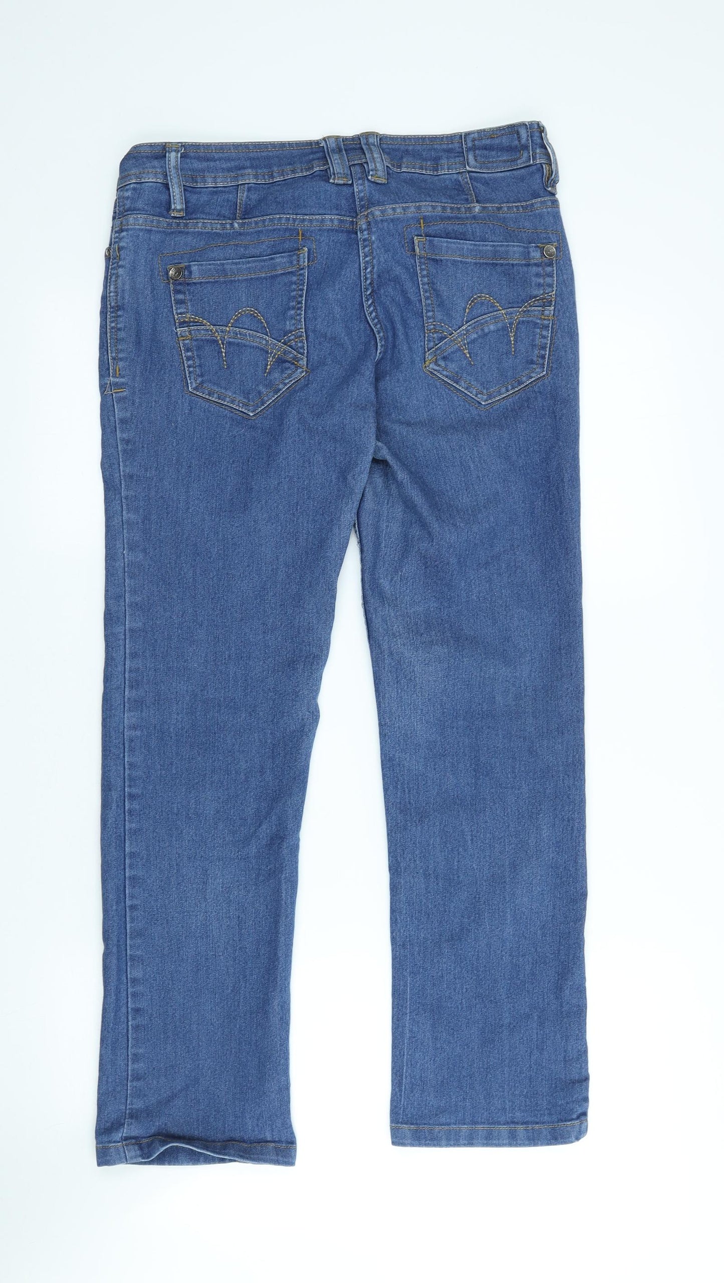 F&F Womens Blue Cotton Straight Jeans Size 10 L26 in Regular Button