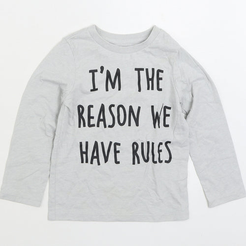 The Childrens Place Girls Grey Cotton Basic T-Shirt Size 4 Years Round Neck Pullover - I'm The Reason We Have Rules