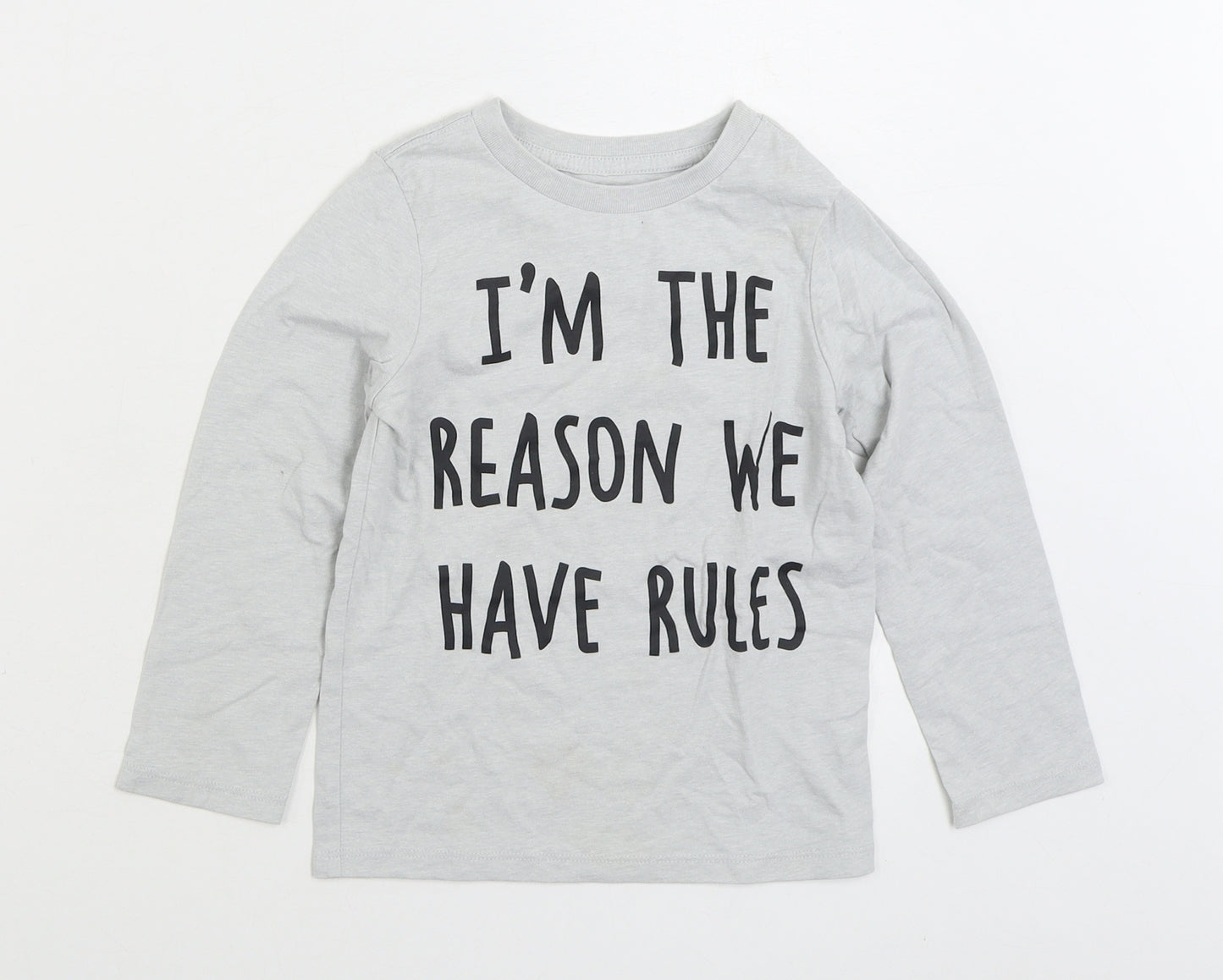 The Childrens Place Girls Grey Cotton Basic T-Shirt Size 4 Years Round Neck Pullover - I'm The Reason We Have Rules