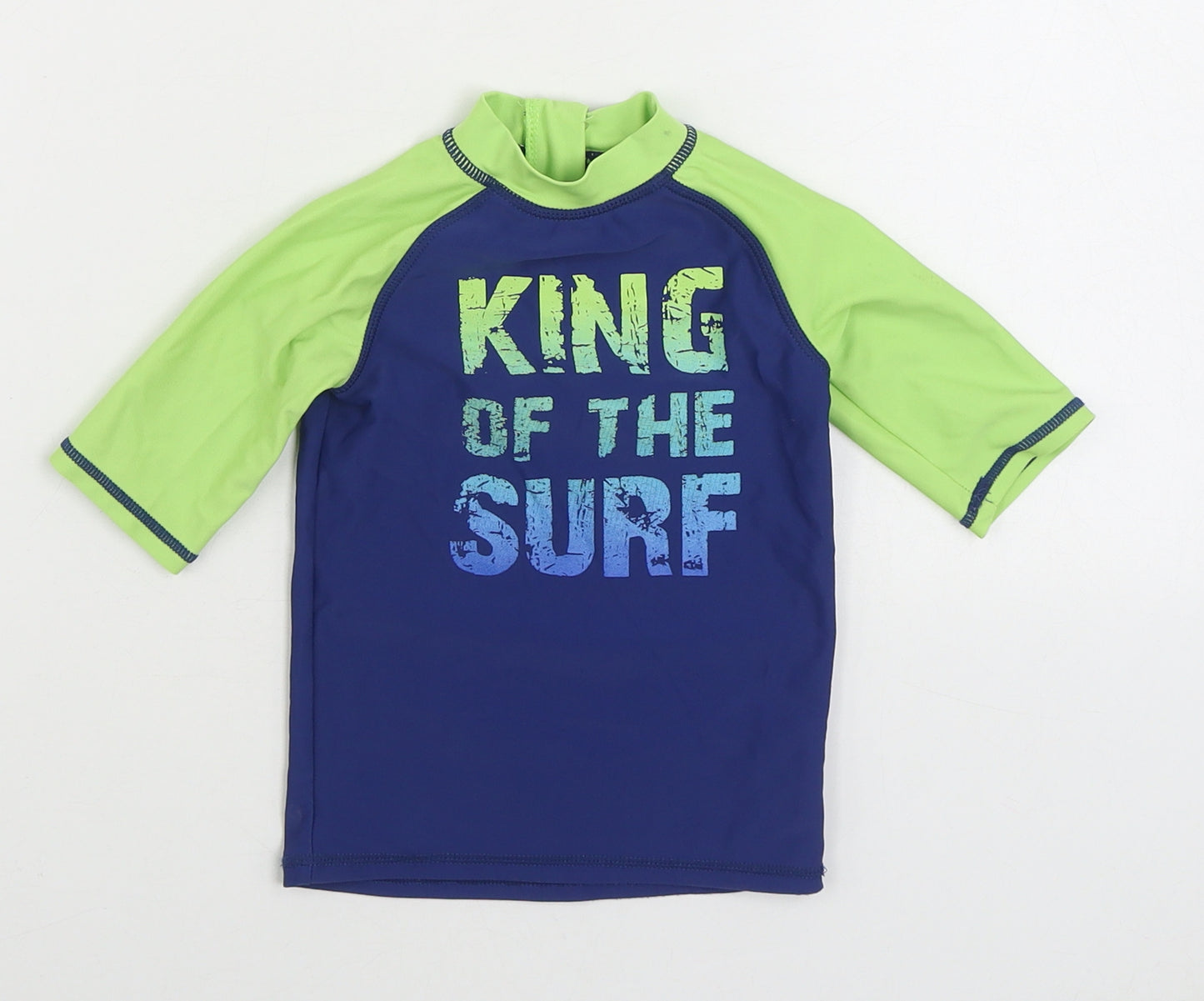 F&F Boys Blue Nylon Basic T-Shirt Size 12-18 Months Mock Neck Zip - King of the Surf Rash Vest