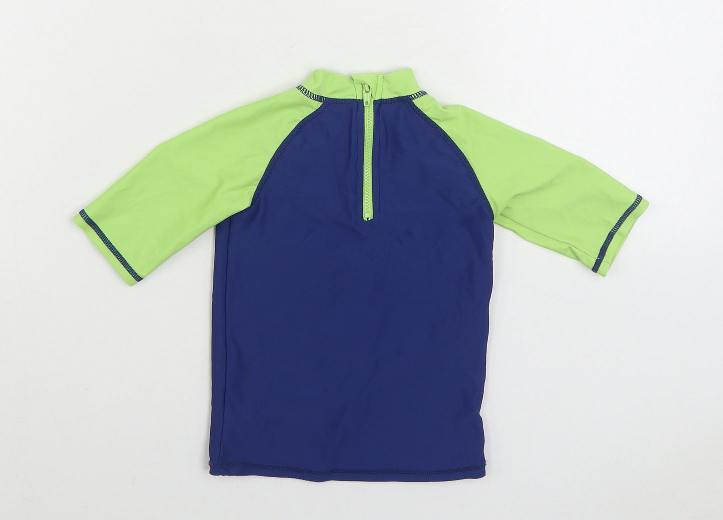 F&F Boys Blue Nylon Basic T-Shirt Size 12-18 Months Mock Neck Zip - King of the Surf Rash Vest