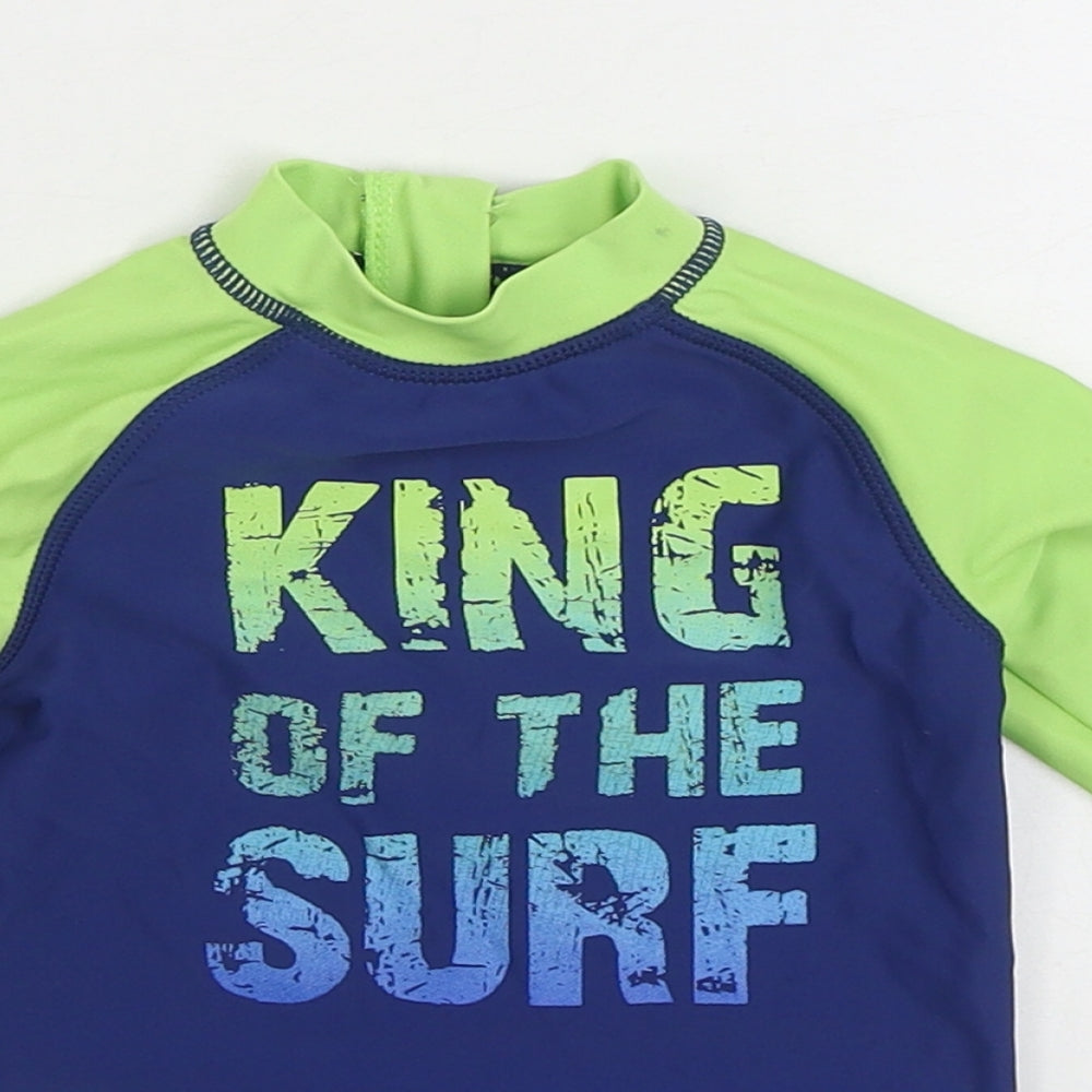 F&F Boys Blue Nylon Basic T-Shirt Size 12-18 Months Mock Neck Zip - King of the Surf Rash Vest