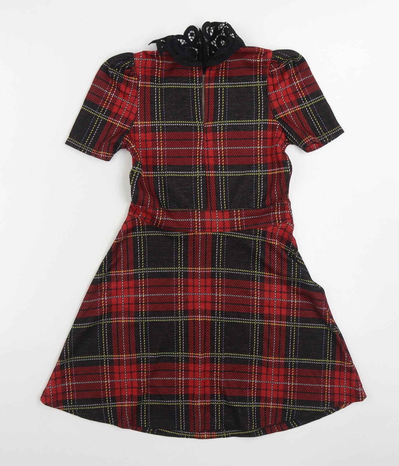 River Island Girls Red Plaid Polyester A-Line Size 9-10 Years Collared Button