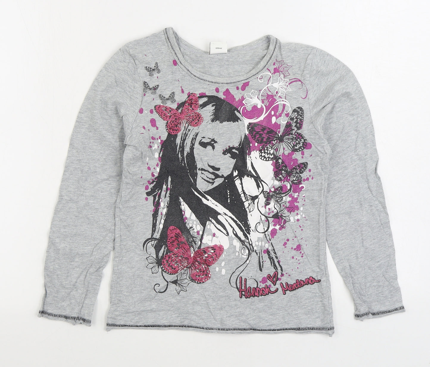NEXT Girls Grey 100% Cotton Basic T-Shirt Size 9-10 Years Round Neck Pullover - Hannah Montana