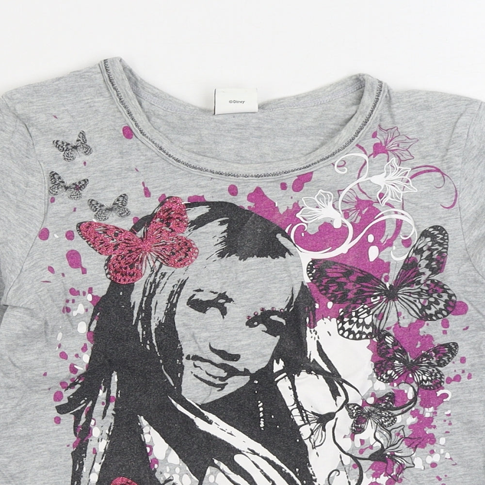 NEXT Girls Grey 100% Cotton Basic T-Shirt Size 9-10 Years Round Neck Pullover - Hannah Montana