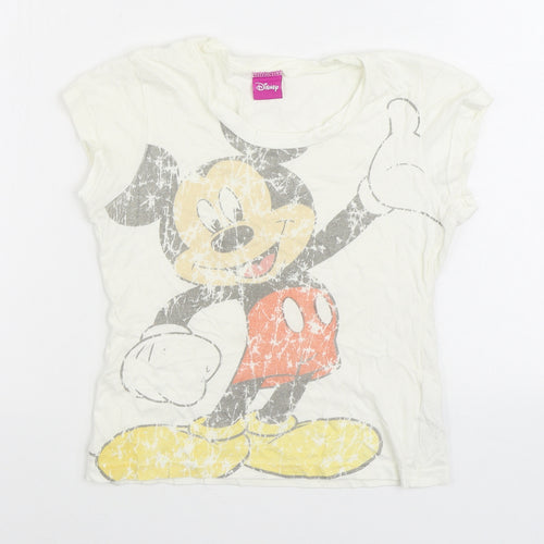 915 Generation Girls White 100% Cotton Basic T-Shirt Size 9 Years Round Neck Pullover - Mickey Mouse