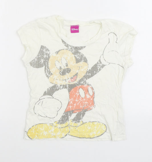 Front view of 915 Generation girls’ white 100% cotton basic t-shirt, size 9, years round neck pullover - mickey mouse