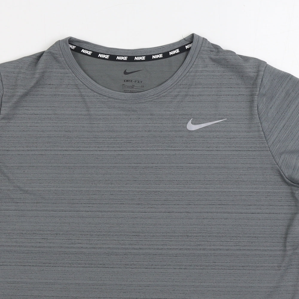 Nike Boys Grey Polyester Basic T-Shirt Size 13-14 Years Round Neck Pullover