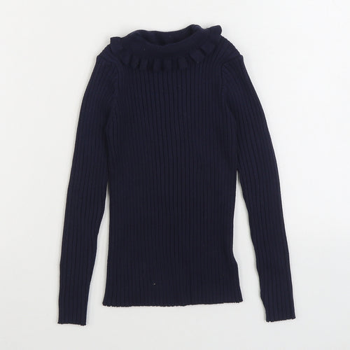 Dunnes Stores Girls Blue Collared Polyester Pullover Jumper Size 8 Years Pullover - Ribbed