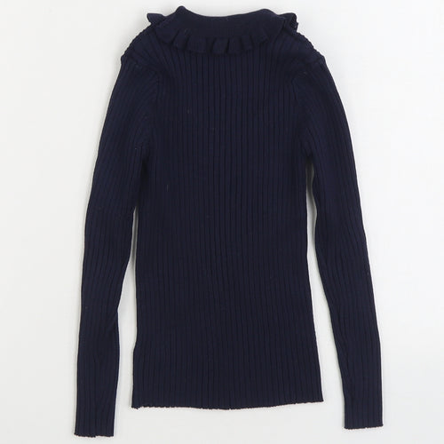 Dunnes Stores Girls Blue Collared Polyester Pullover Jumper Size 8 Years Pullover - Ribbed