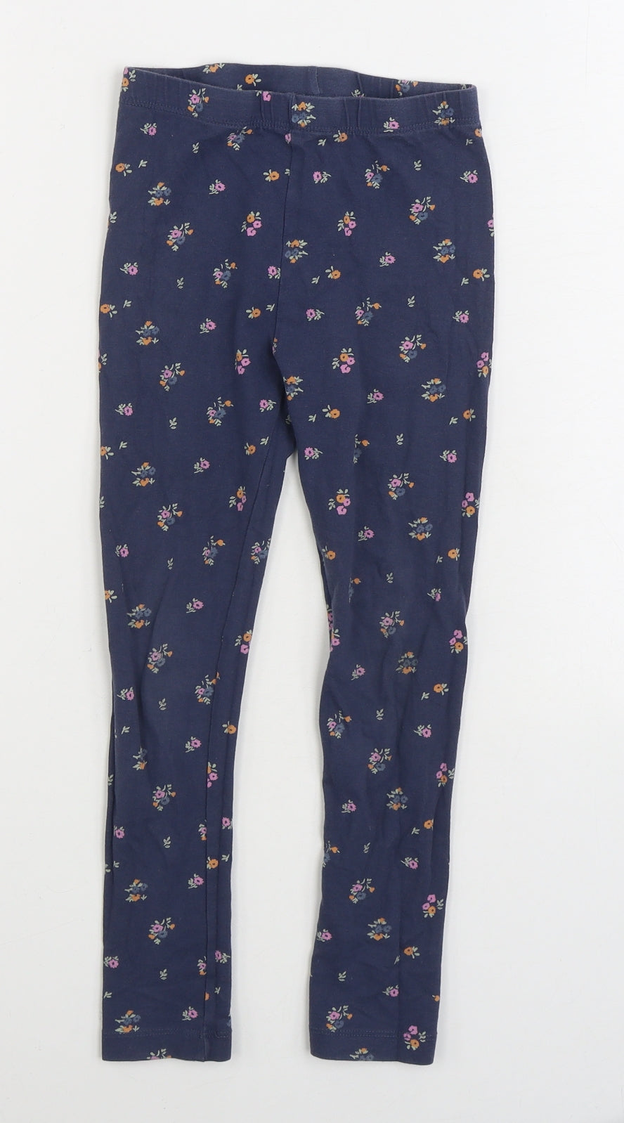 Dunnes Stores Girls Blue Floral Cotton Jogger Trousers Size 6-7 Years Regular - Legging - Flowers