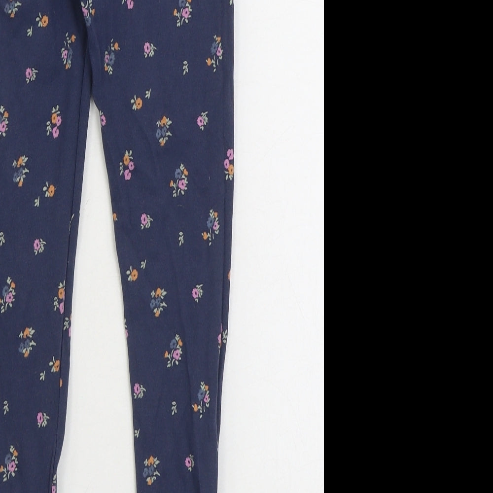 Dunnes Stores Girls Blue Floral Cotton Jogger Trousers Size 6-7 Years Regular - Legging - Flowers