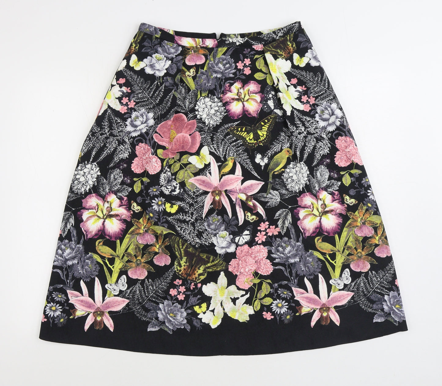 Oasis Womens Black Floral Polyester A-Line Skirt Size 10 Zip