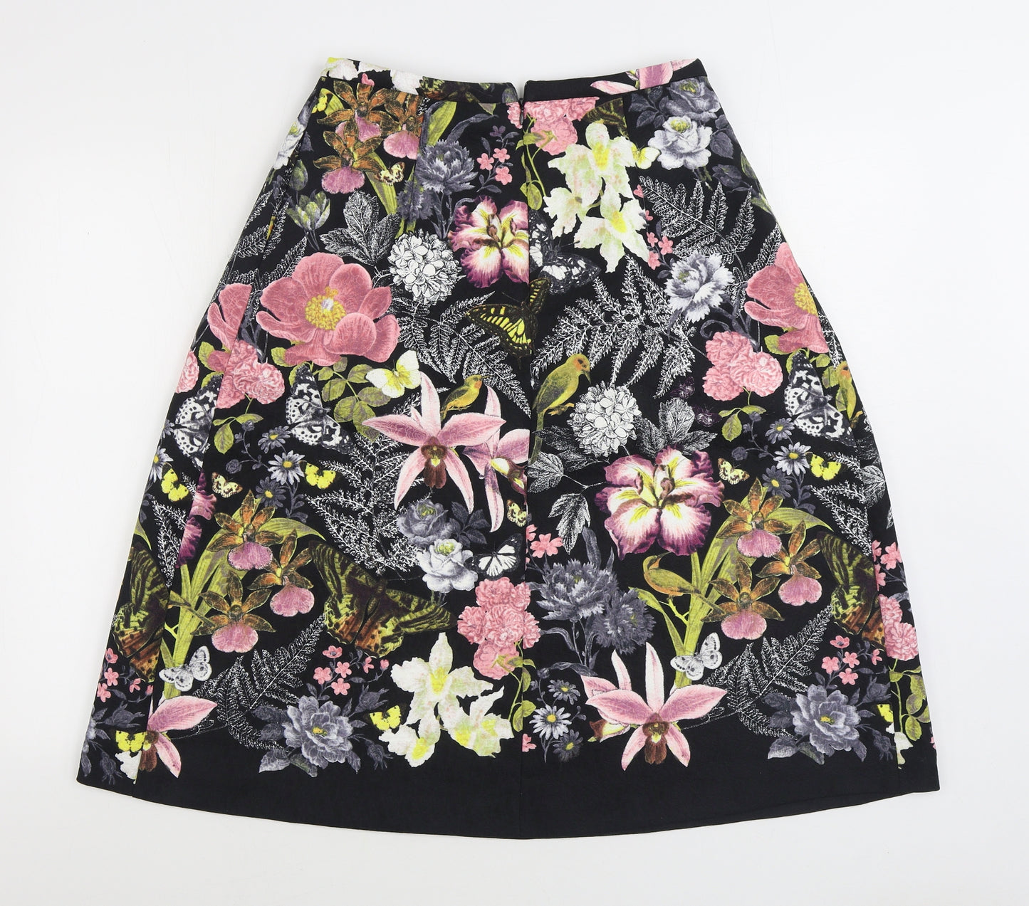Oasis Womens Black Floral Polyester A-Line Skirt Size 10 Zip