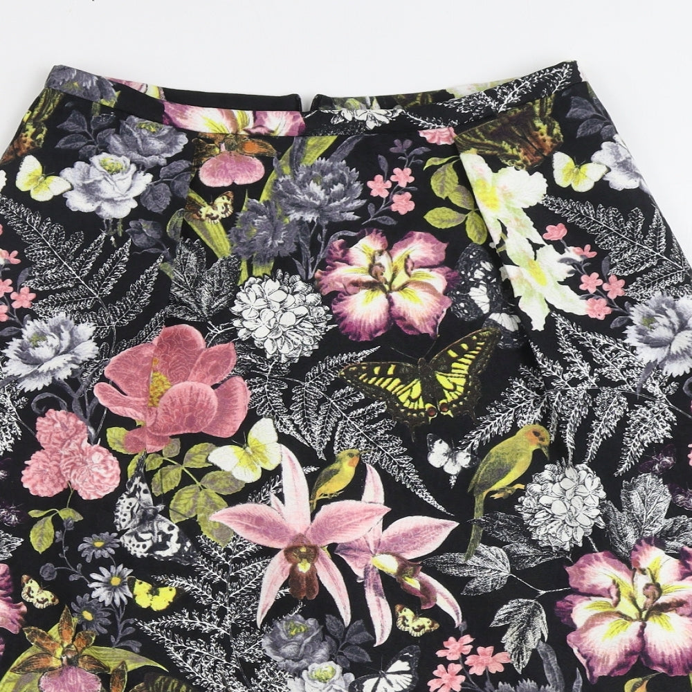Oasis Womens Black Floral Polyester A-Line Skirt Size 10 Zip
