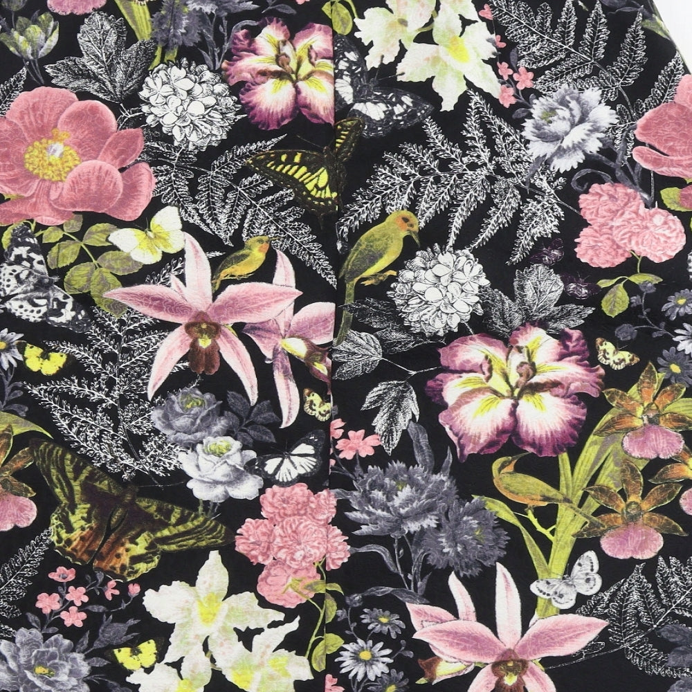 Oasis Womens Black Floral Polyester A-Line Skirt Size 10 Zip