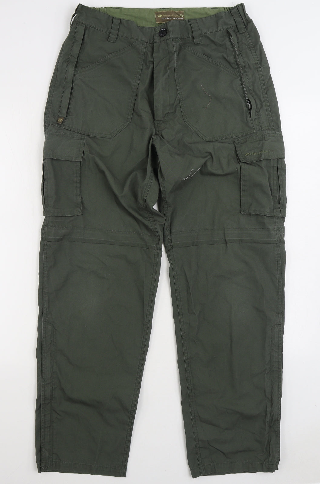 Mountain Life Mens Green Polyester Cargo Trousers Size 34 in L30 in Regular Zip