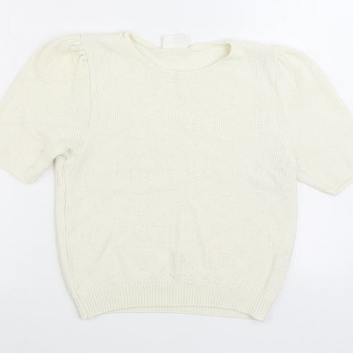 Dobbies Womens Ivory Round Neck Geometric 100% Cotton Pullover Jumper Size S