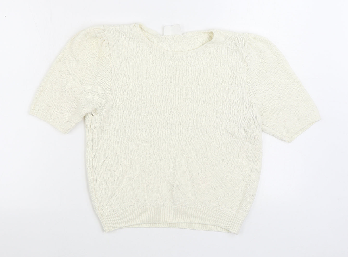 Dobbies Womens Ivory Round Neck Geometric 100% Cotton Pullover Jumper Size S