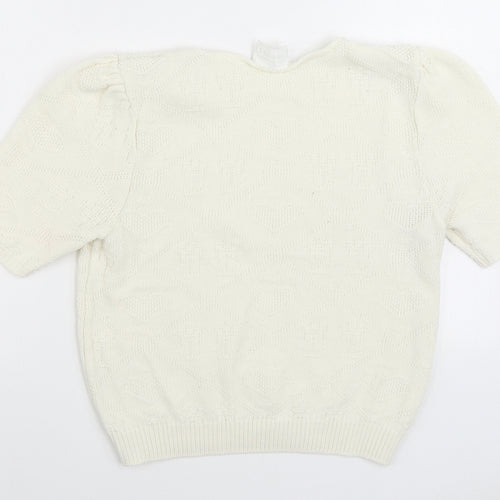 Dobbies Womens Ivory Round Neck Geometric 100% Cotton Pullover Jumper Size S