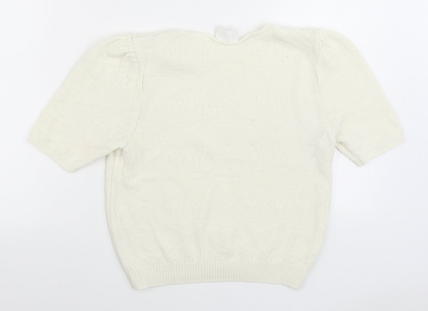 Dobbies Womens Ivory Round Neck Geometric 100% Cotton Pullover Jumper Size S