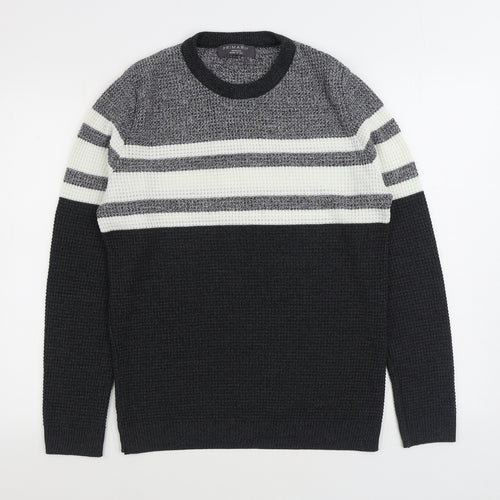 Primark Womens Black Round Neck Striped Acrylic Pullover Jumper Size M