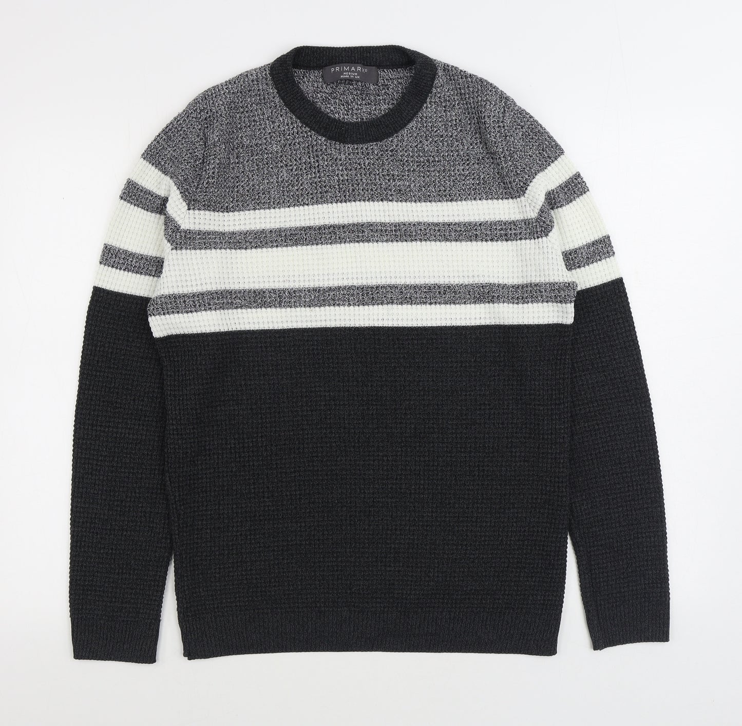 Primark Womens Black Round Neck Striped Acrylic Pullover Jumper Size M