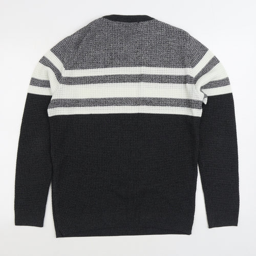 Primark Womens Black Round Neck Striped Acrylic Pullover Jumper Size M