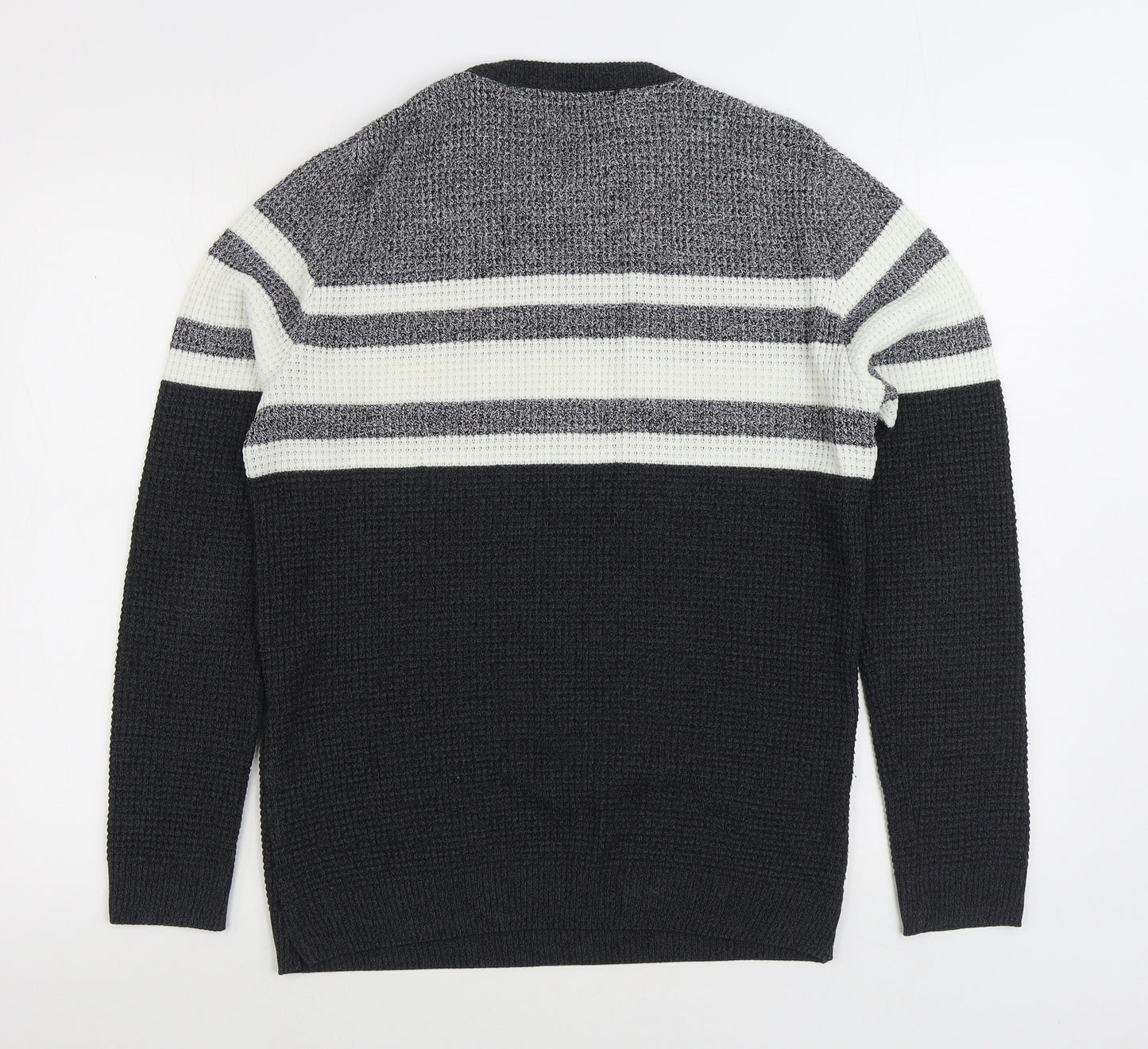 Primark Womens Black Round Neck Striped Acrylic Pullover Jumper Size M