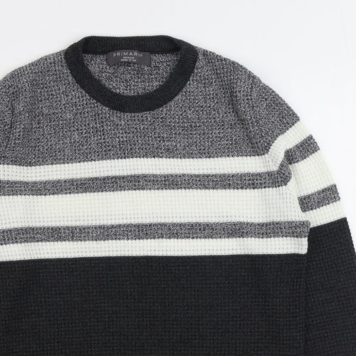 Primark Womens Black Round Neck Striped Acrylic Pullover Jumper Size M