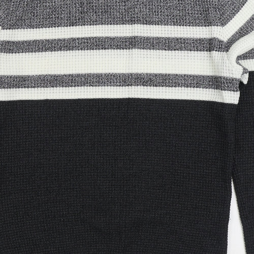 Primark Womens Black Round Neck Striped Acrylic Pullover Jumper Size M