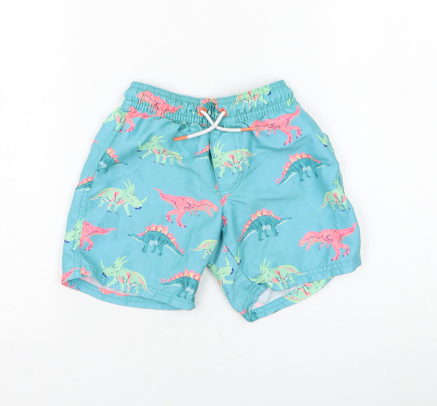 Marks and Spencer Boys Blue Polyester Sweat Shorts Size 5-6 Years Regular Drawstring - Dinosaur, Swimwear