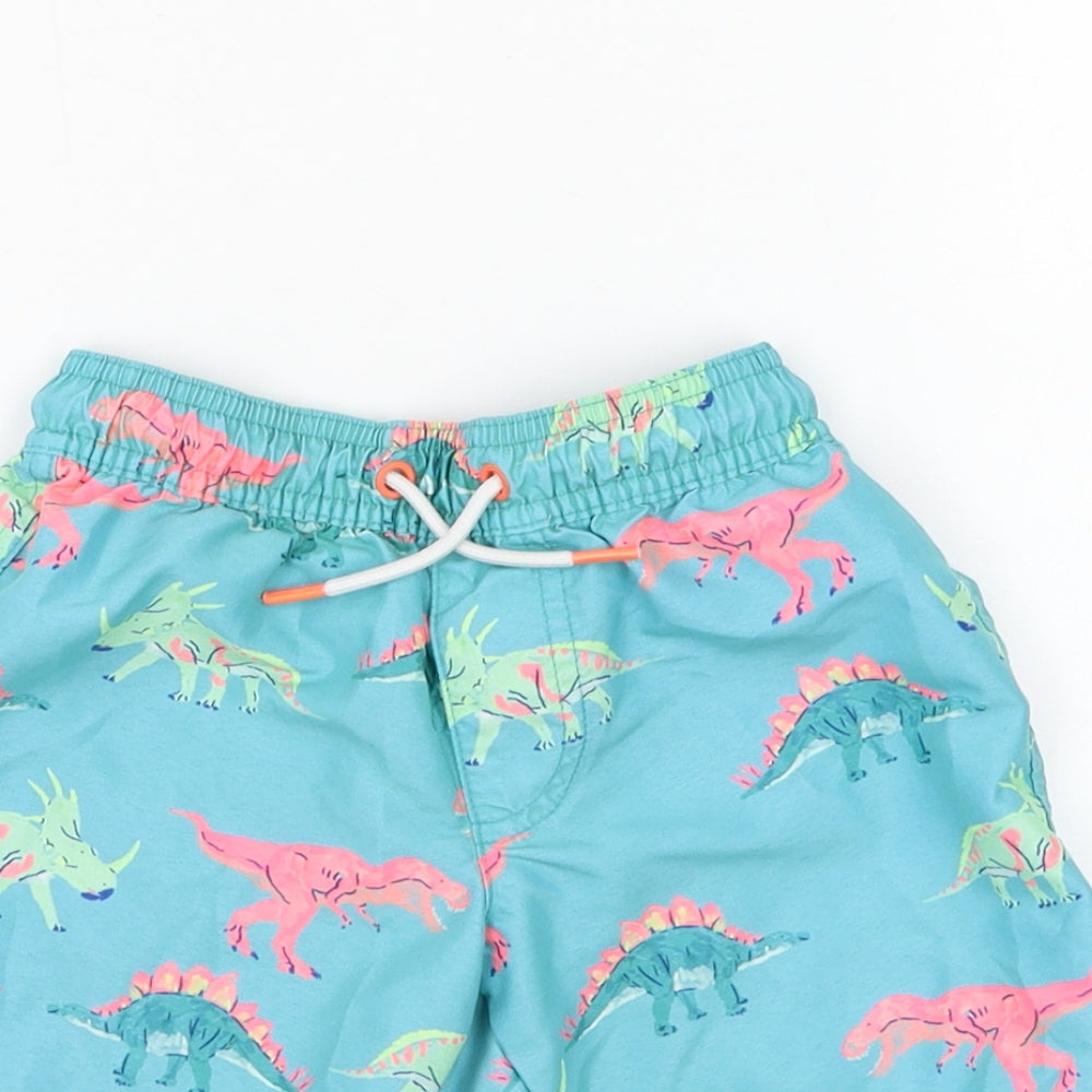 Marks and Spencer Boys Blue Polyester Sweat Shorts Size 5-6 Years Regular Drawstring - Dinosaur, Swimwear
