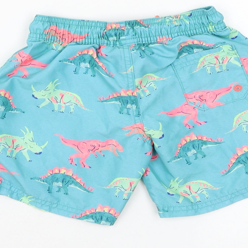 Marks and Spencer Boys Blue Polyester Sweat Shorts Size 5-6 Years Regular Drawstring - Dinosaur, Swimwear