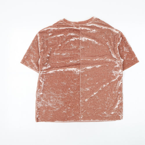 Zara Womens Brown Polyester Basic T-Shirt Size S Round Neck