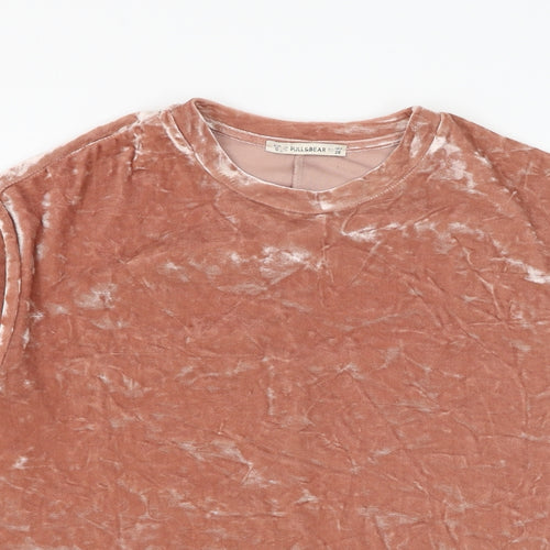 Zara Womens Brown Polyester Basic T-Shirt Size S Round Neck