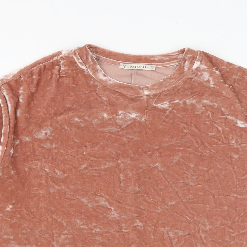 Zara Womens Brown Polyester Basic T-Shirt Size S Round Neck