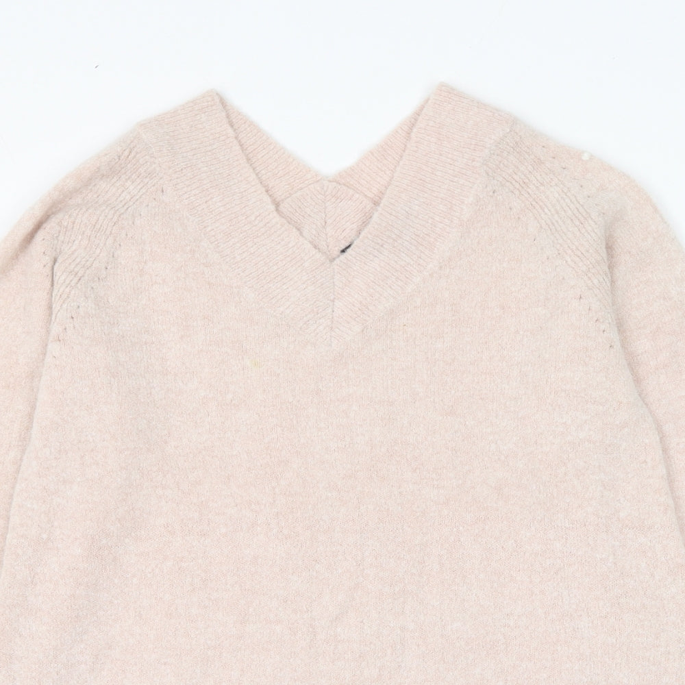 Dorothy Perkins Womens Pink V-Neck Acrylic Pullover Jumper Size 10 - Cut out shoulders