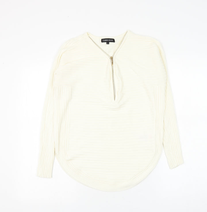 Cameo Rose Womens White V-Neck Viscose Pullover Jumper Size L