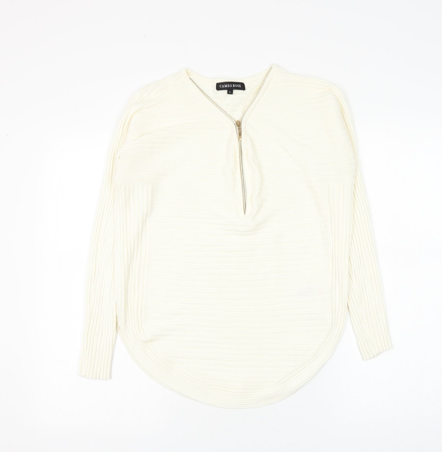 Cameo Rose Womens White V-Neck Viscose Pullover Jumper Size L