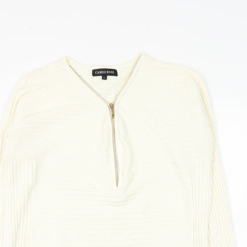 Cameo Rose Womens White V-Neck Viscose Pullover Jumper Size L