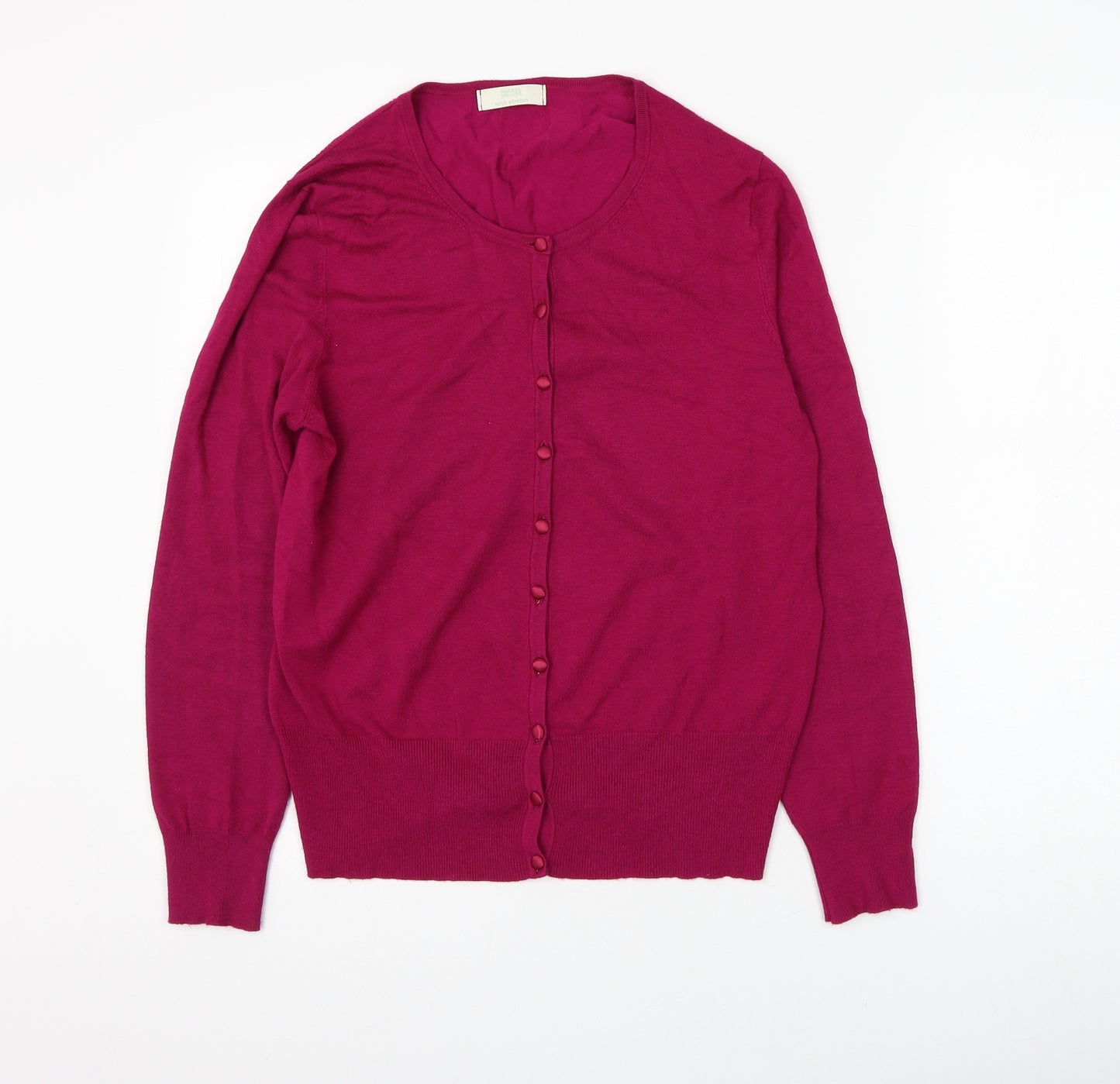 Marks and Spencer Womens Pink Round Neck Viscose Cardigan Jumper Size 16