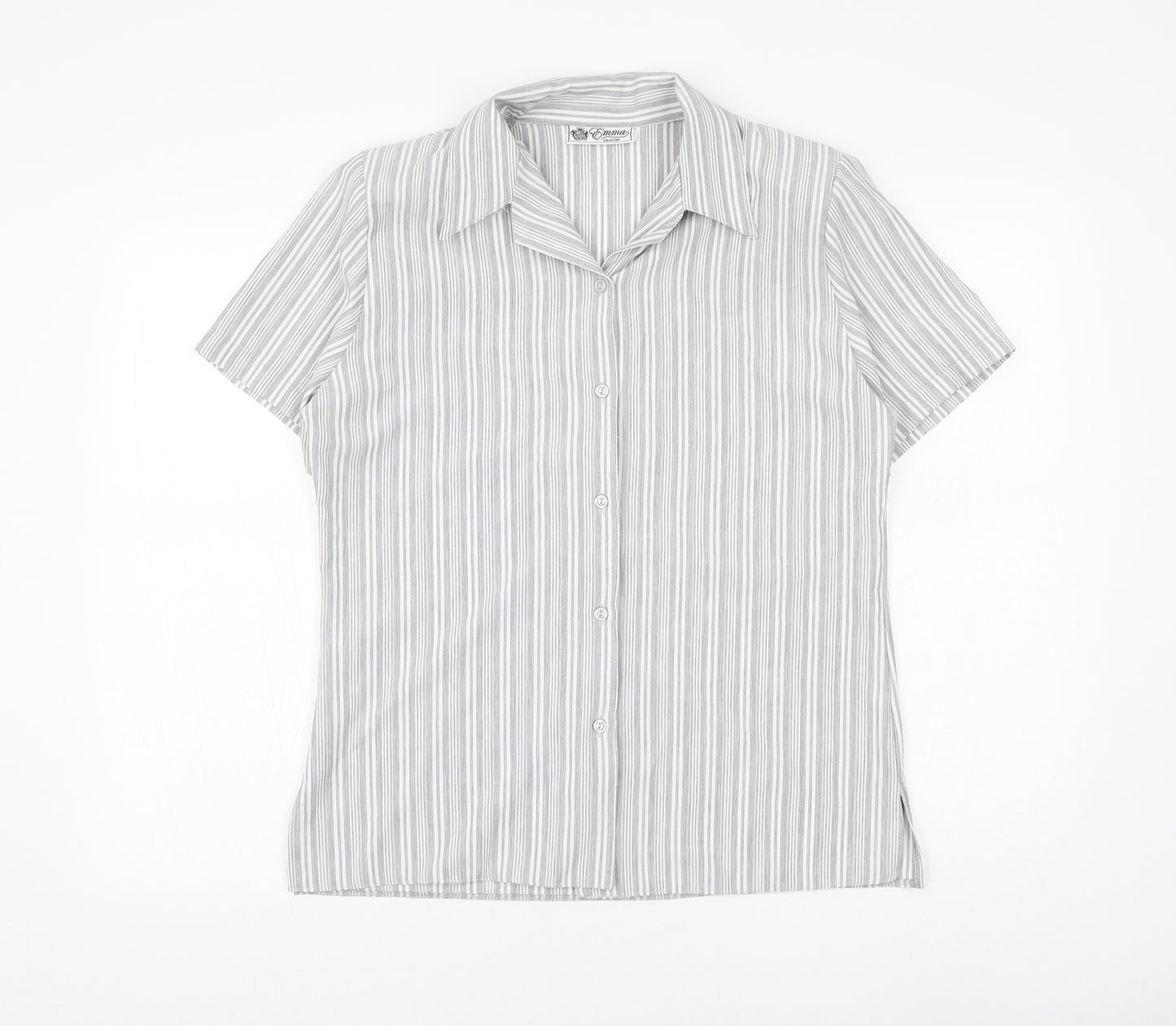 Emma Collection Womens Grey Striped Polyester Basic Button-Up Size 12 Collared