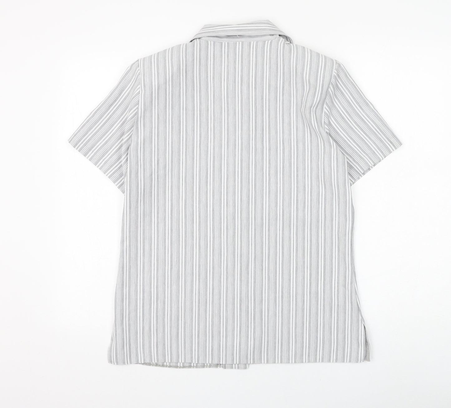 Emma Collection Womens Grey Striped Polyester Basic Button-Up Size 12 Collared
