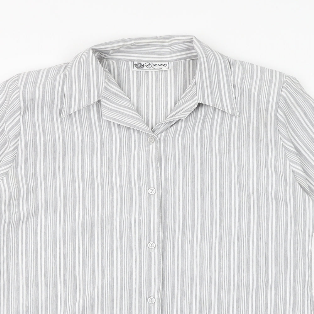 Emma Collection Womens Grey Striped Polyester Basic Button-Up Size 12 Collared